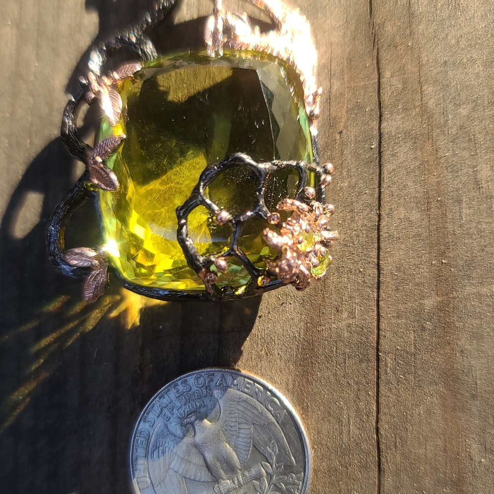 HOST PICK! HUGE 43.4k Yellow Quartz w/Peridot Spider Sterling & Rhodium 18" - Picture 10 of 15